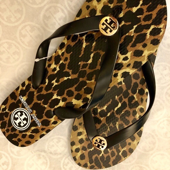 tory burch animal print flip flops